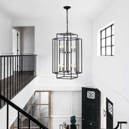 18' Modern 8-Light Black & Chrome Geometric Pendant Chandelier