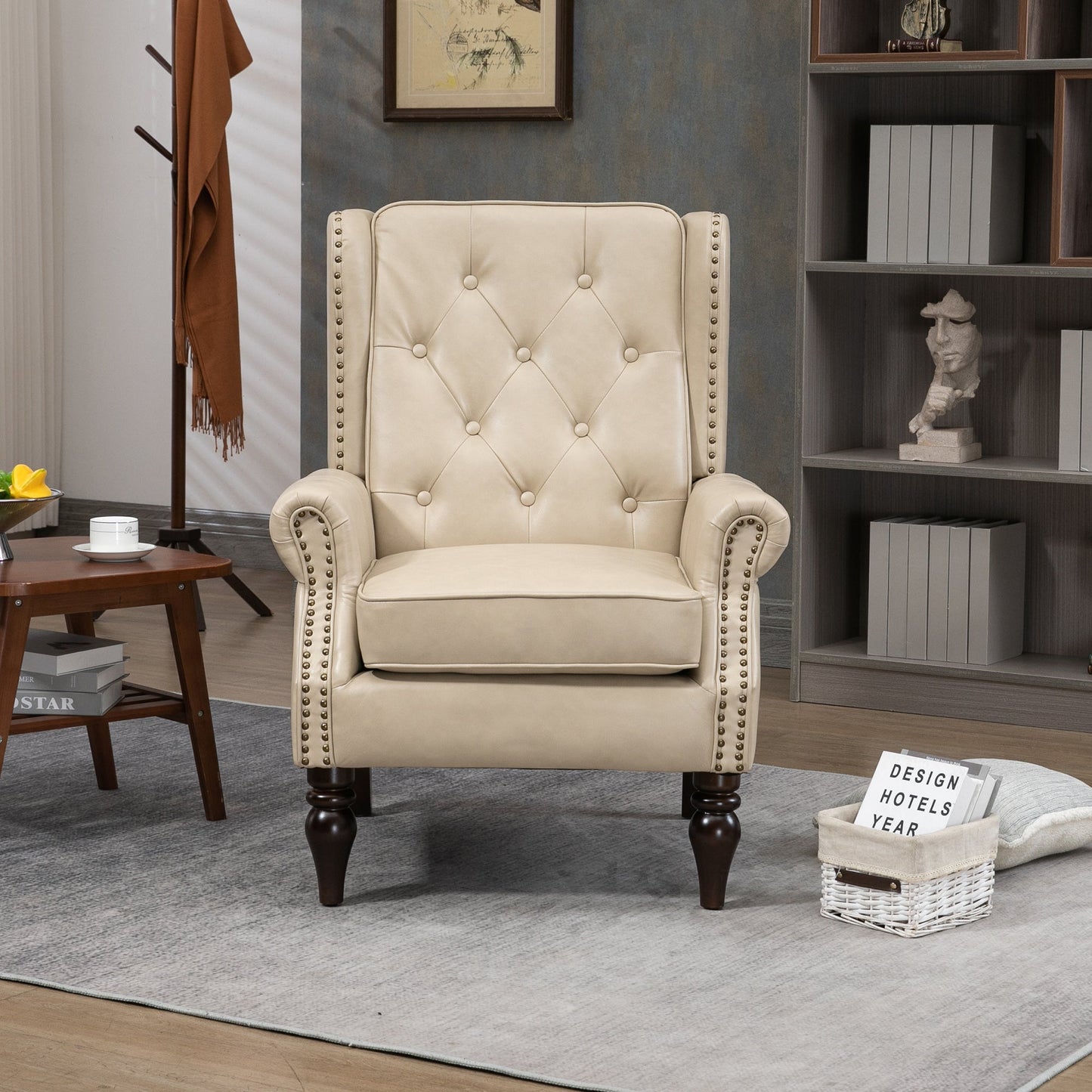 Modern Accent Chair Lounge Chair with Sturdy Wood Legs in Camel PU Leather