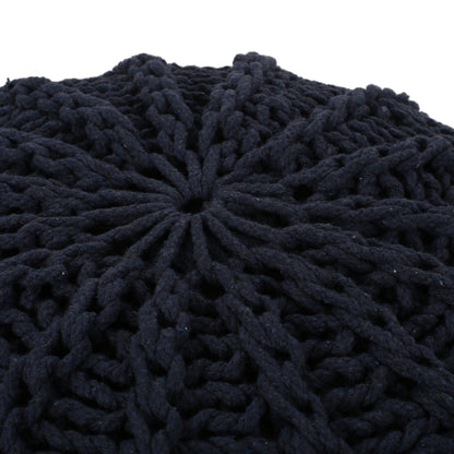 Bordeaux Knitted Cotton Round Pouf Ottoman and Floor Cushion