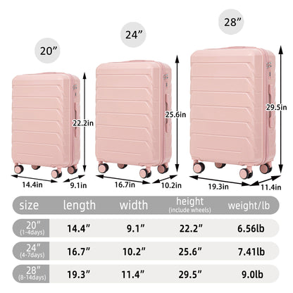 Set 3PCs 20'/24'/28' ABS Spinner Wheel Luggage - Pink