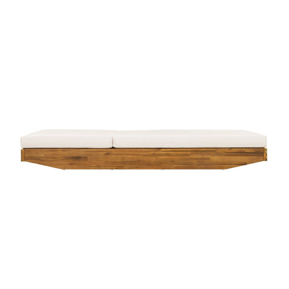 Acacia Wood Chaise Lounge with Cushion - Teak Finish