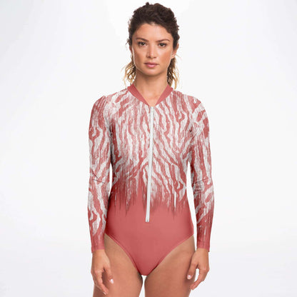 Coral Long Sleeve Swimsuit | One Piece Bodysuit Rash Guard UPF 50+