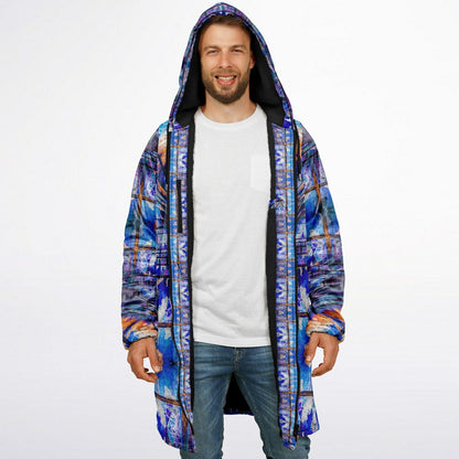 Transcendence Cuddle Coat | Unisex Minky Sherpa Lined Coat with Hood, Zipper and Pockets | Women and Mens Festival Coat | Mountain Fashion