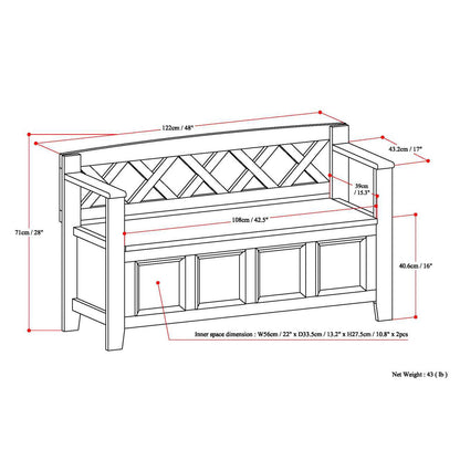 Amherst Solid Wood Entryway Storage Bench in Distressed Grey
