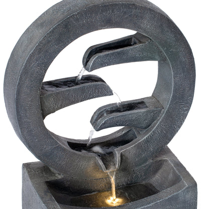 26.77'H Gray Circular Polyresin Outdoor Water Fountain with LED Light