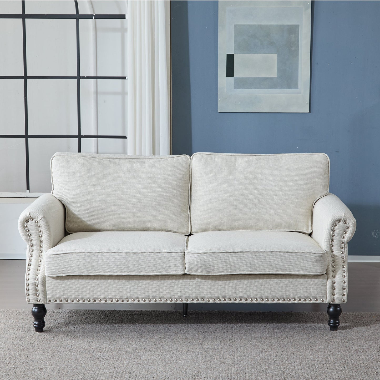 68 Inch Faux Leather Rolled Arm Sofa with Nailhead Trim