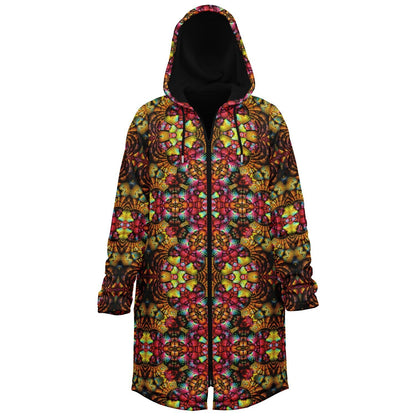 Fractal Glass Cuddle Coat | Unisex Minky Sherpa Lined Coat with Hood, Zipper and Pockets | Women and Mens Festival Coat | Mountain Fashion