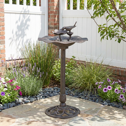 Lancaster Outdoor Aluminum and Iron Top Bird Bath with Iron Base, Bronze