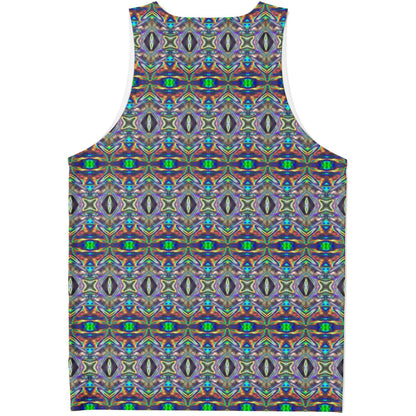 Holographic Print Tank Top – Trippy Geometric Festival Shirt with Optical Illusion Pattern