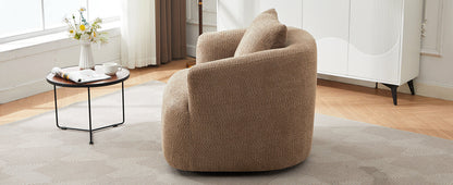 Chenille Upholstered 360° Swivel Chair with Throw Pillow, Dark Brown
