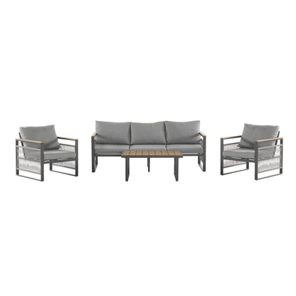 4-Pieces Outdoor Metal Patio Furniture Set with Cushions