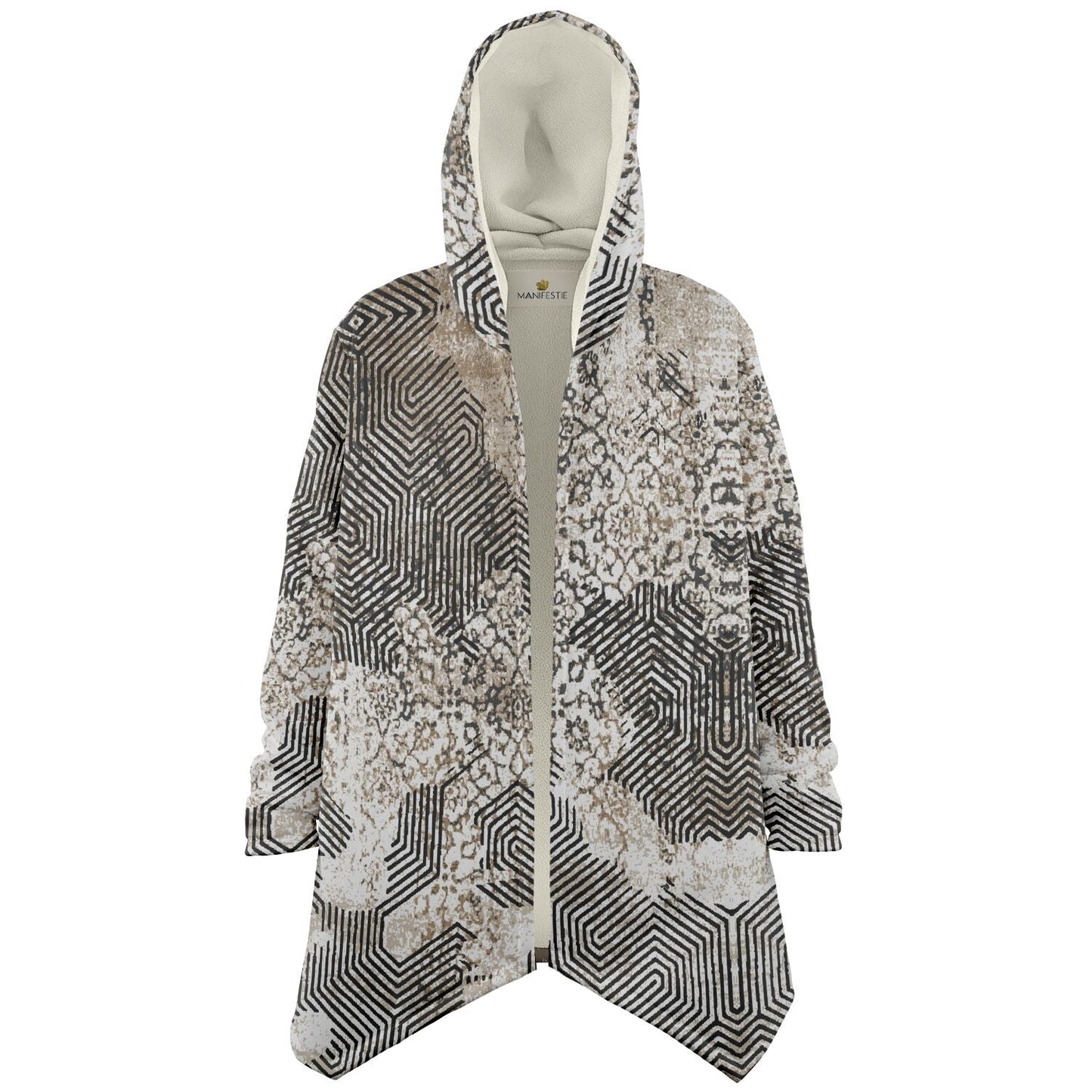 Past and Future Cuddle Cloak | Beige, Brown, Cream | Unisex Minky Sherpa Hooded Coat | Women and Mens Festival Coat | Mountain Fashion