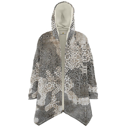 Past and Future Cuddle Cloak | Beige, Brown, Cream | Unisex Minky Sherpa Hooded Coat | Women and Mens Festival Coat | Mountain Fashion