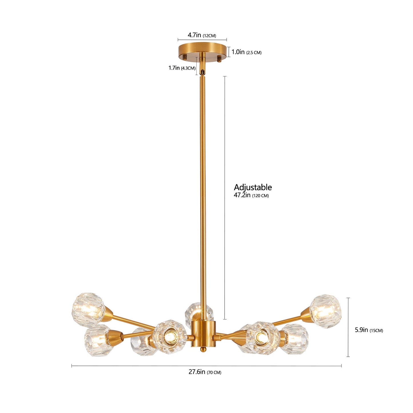 28" Modern Crystal Chandelier with 9 Lights in Golden Finish