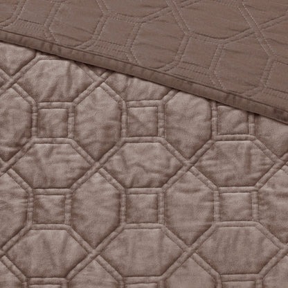3 Piece Velvet Quilt Set Taupe Full/Queen