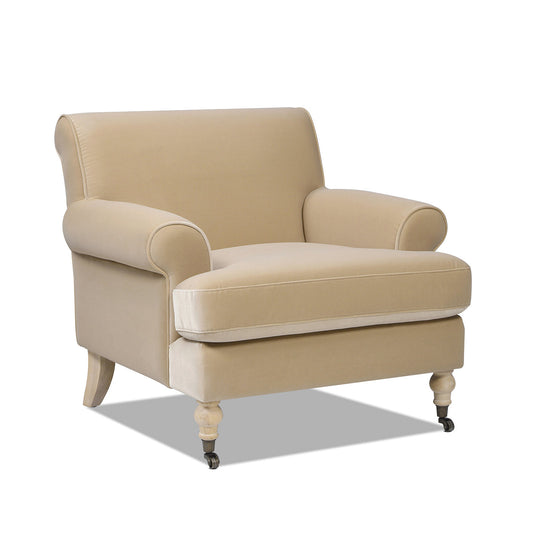Alana 38' Lawson Accent Arm Chair Metal Casters, Fawn Brown Performance Velvet