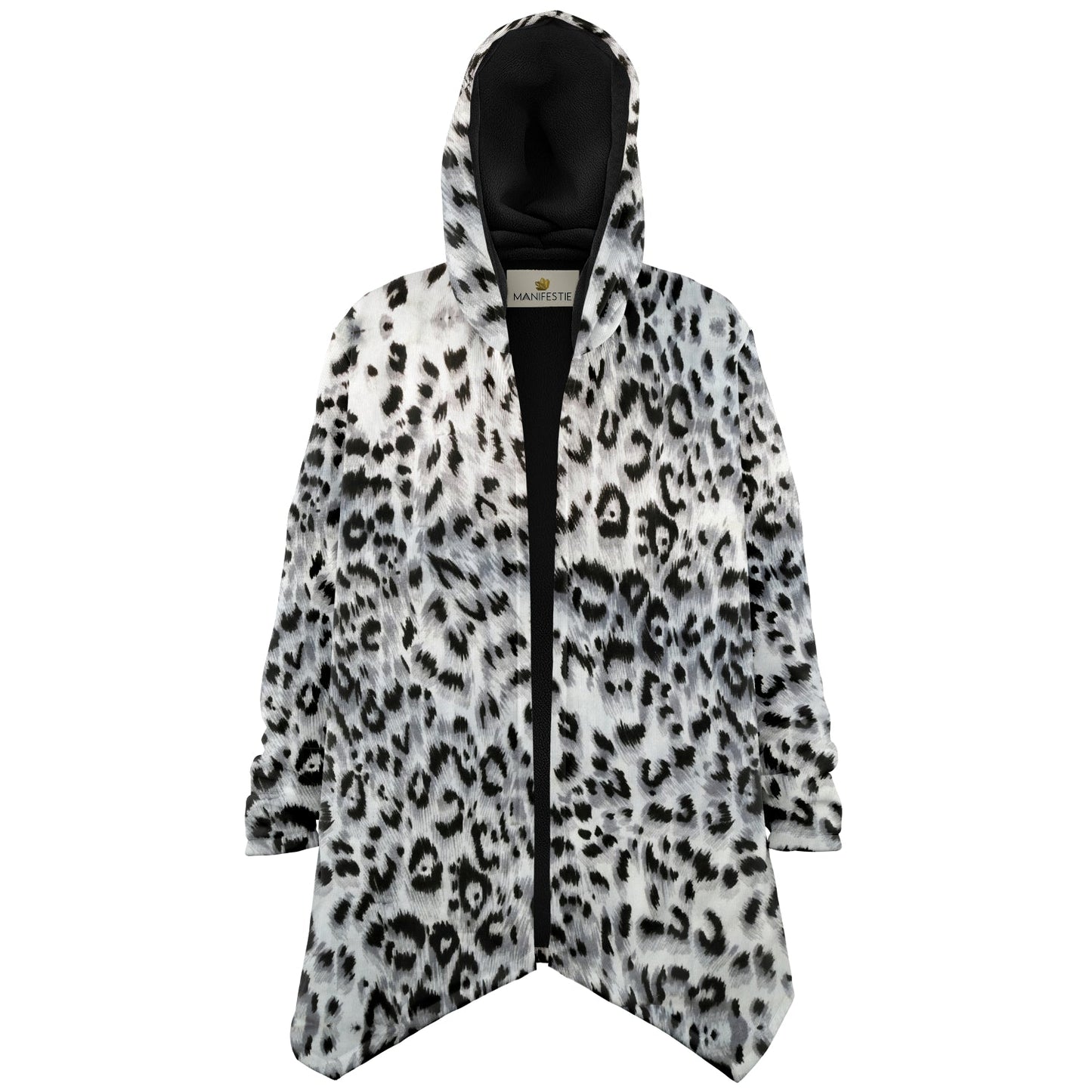 Snow Leopard Cuddle Cloak | Unisex Minky Sherpa Lined Hooded Coat | Women and Mens Festival Coat | Mountain Fashion