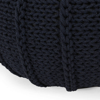 Bordeaux Knitted Cotton Round Pouf Ottoman and Floor Cushion