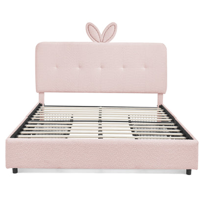 Full Size Kids Upholstered Bed with Oversized Rabbit Ear Headboard