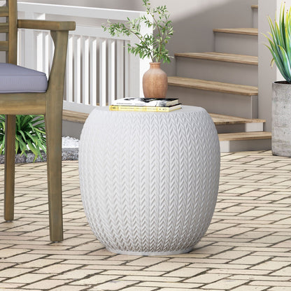 Outdoor Lightweight Concrete Side Table - Antique White