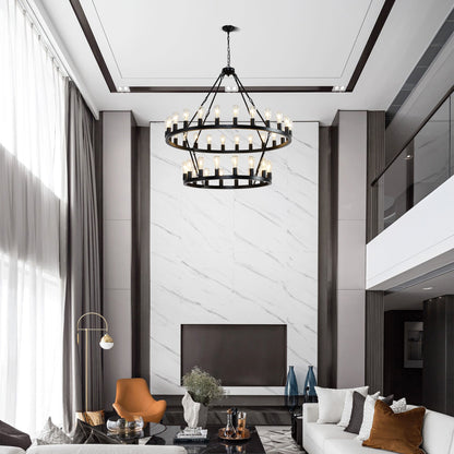 47.24 Inch Matte Black Wagon Wheel Chandelier with 36 Lights