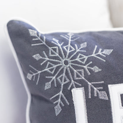 Nneka Let It Snow Gray Velvet Lumbar Pillow with Insert 14x20