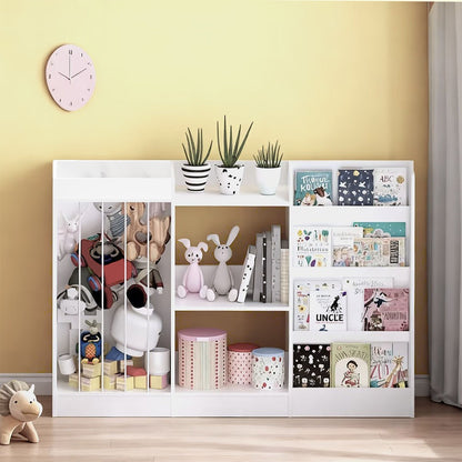 Bookshelf And Toy Storage, 3 Tier Montessori Bookcase With Stuffed Animal Organizer - White
