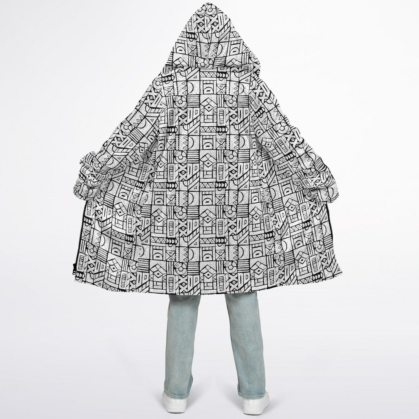 Zentangle Cuddle Coat | Unisex Minky Sherpa Lined Coat with Hood, Zipper and Pockets | Women and Mens Festival Coat | Mountain Fashion