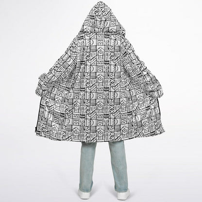 Zentangle Cuddle Coat | Unisex Minky Sherpa Lined Coat with Hood, Zipper and Pockets | Women and Mens Festival Coat | Mountain Fashion