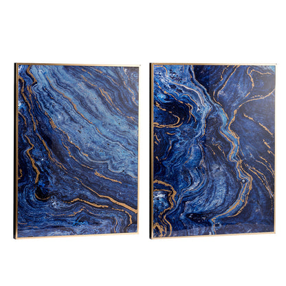 The Oceanus Elegance™ — Marbled Blue & Gold Panel Wall Art