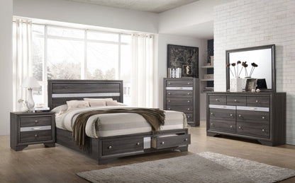 Traditional Queen 5 Piece Storage Bedroom Set in Gray Wood
