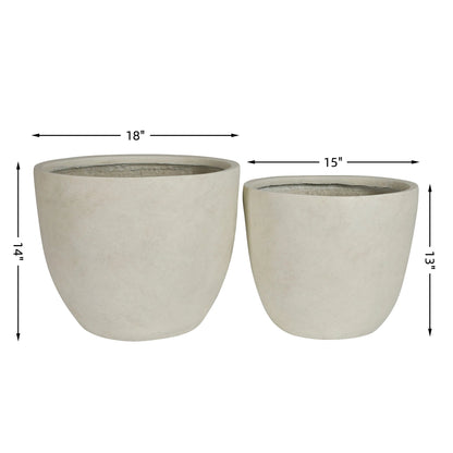 Round Concrete Planter Set of 2, Large Outdoor Indoor Handmade Rustic Decorative Planter Pots with Drainage Holes