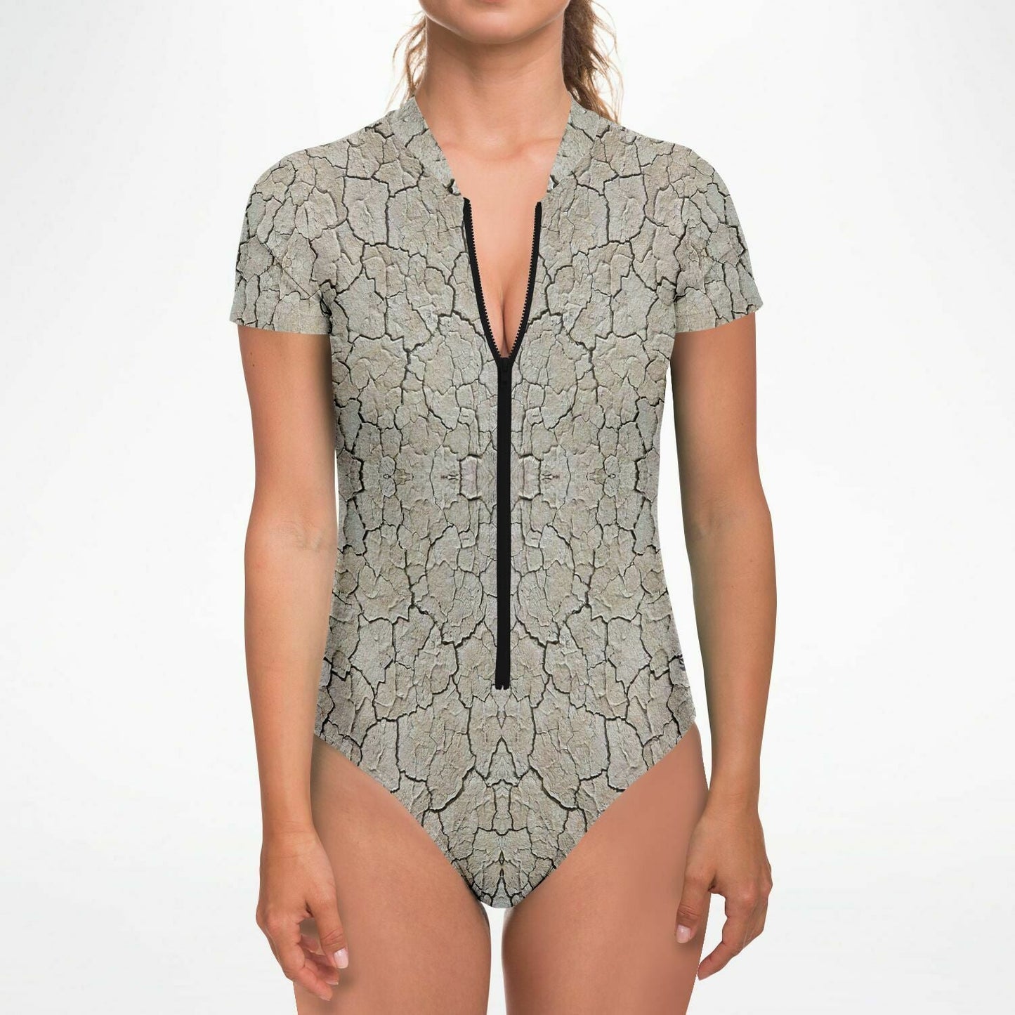 Black Rock City Short Sleeve Swimsuit | Full Piece Bodysuit | Front Zipper Bathing Suit | 50+ UPF Protection, UV Swimwear