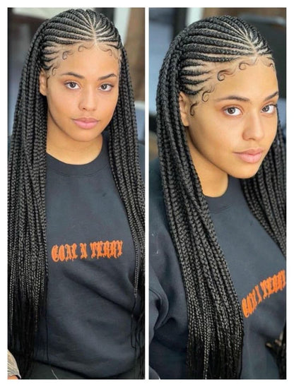 36" Cornrow & Knotless Box Braids Wig | Tribal Braids | Full Lace Front | Faux Locs Accents
