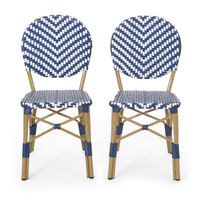Outdoor Rattan and Aluminum French Armless Bistro Chairs Set - Navy Blue