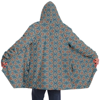 Mystic Mirror Cuddle Cloak |  Orange, Blue Face | Unisex Minky Sherpa Lined Hooded Coat | Women and Mens Festival Coat | Mountain Fashion