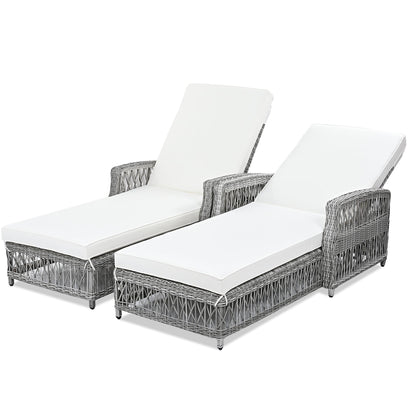 GO 2 Piece Long Reclining Chaise Outdoor Wicker Lounge Set