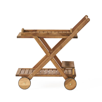 Riviera Bar Cart Natural Stained Acacia Wood Mobile Bar Cart
