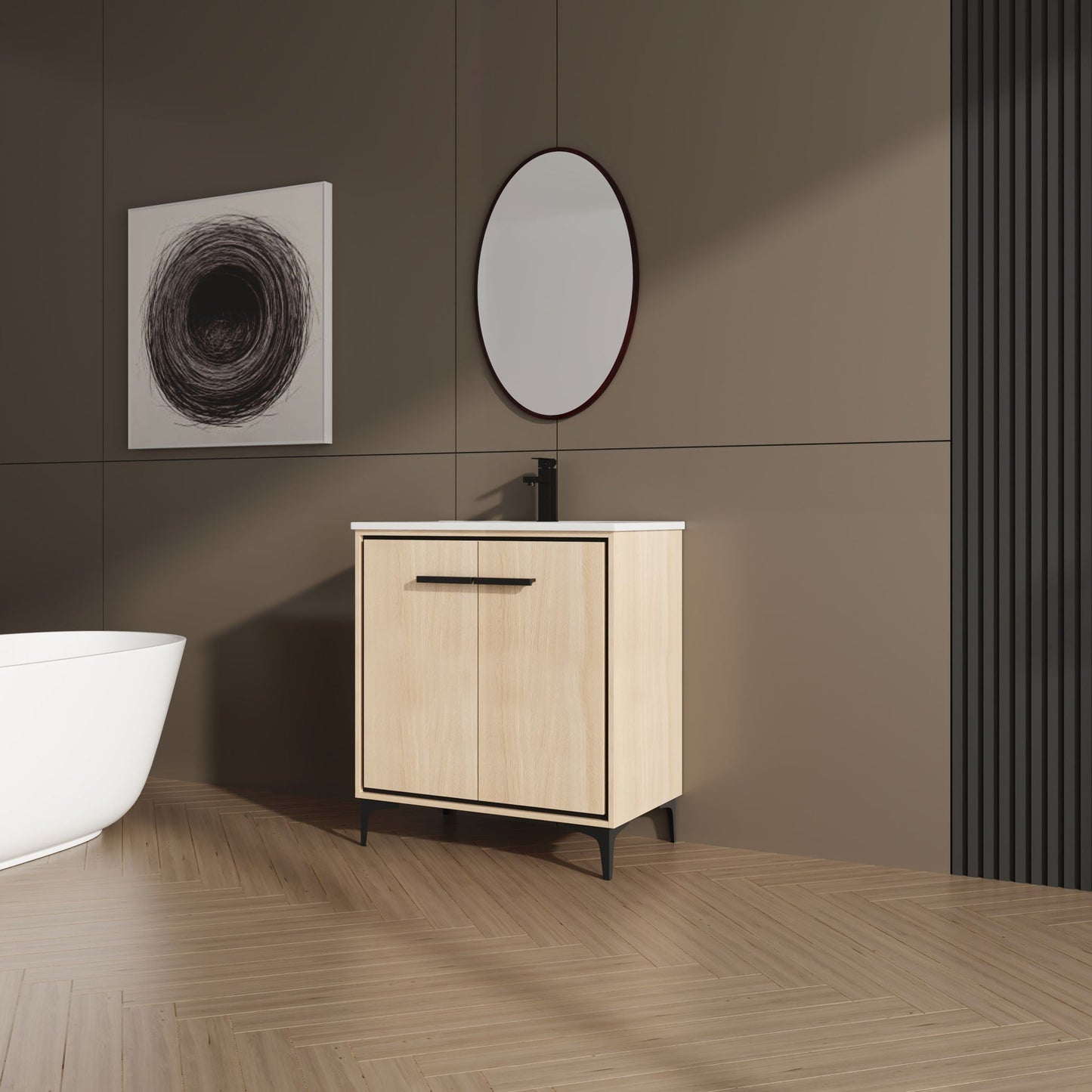 Modern Bathroom Vanity Base with Basin and Storage Cabinet