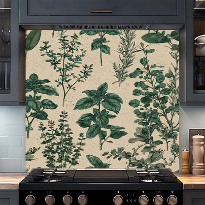 Botanical Herbs – Tempered Glass Backsplash for Kitchen – Vintage Kitchen Splashback