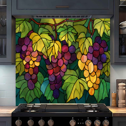 Tempered Glass Backsplash With Vivid Vineyard for Tuscan Style Kitchen