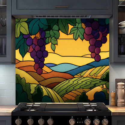 Tempered Glass Backsplash for Kitchen | Stained Glass Grape Field Landscape Design