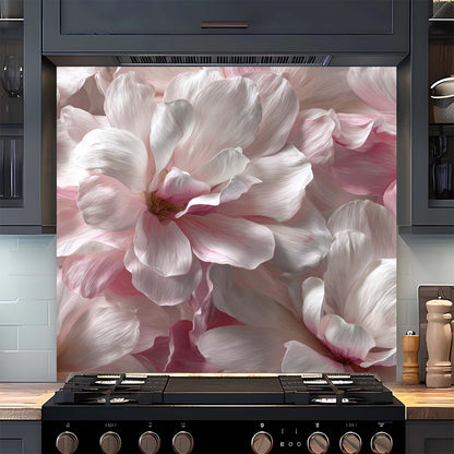 Blush Magnolia – Tempered Glass Backsplash for Kitchen – Pink Floral Kitchen Splashback