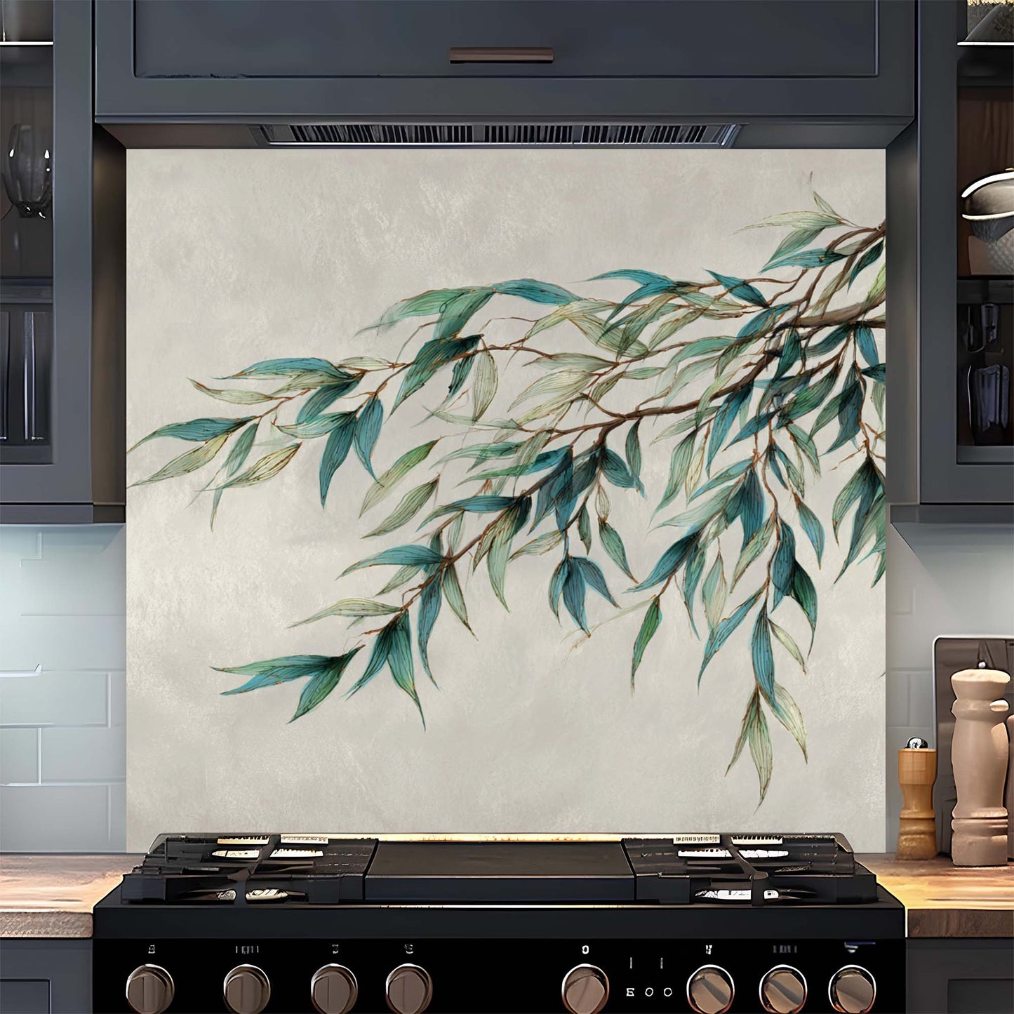 Willow Breeze – Tempered Glass Backsplash for Kitchen – Botanical Leaf Kitchen Splashback