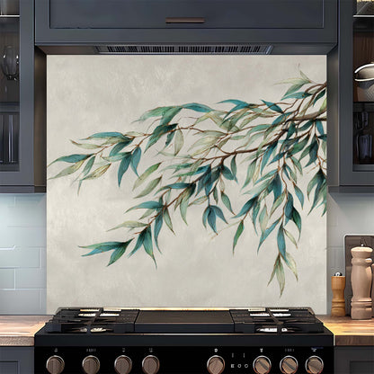 Willow Breeze – Tempered Glass Backsplash for Kitchen – Botanical Leaf Kitchen Splashback