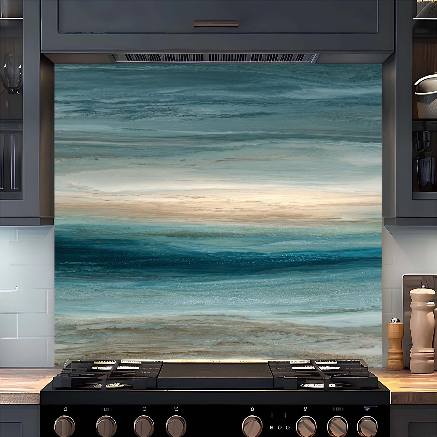 Coastal Serenity – Tempered Glass Backsplash for Kitchen – Ocean Horizon Splashback