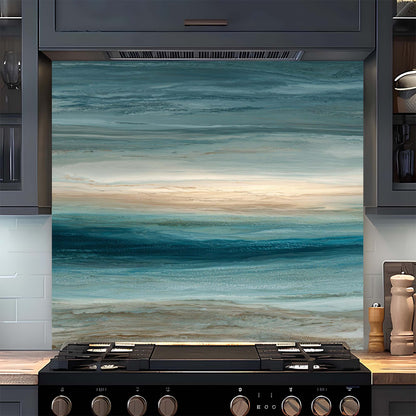 Coastal Serenity – Tempered Glass Backsplash for Kitchen – Ocean Horizon Splashback