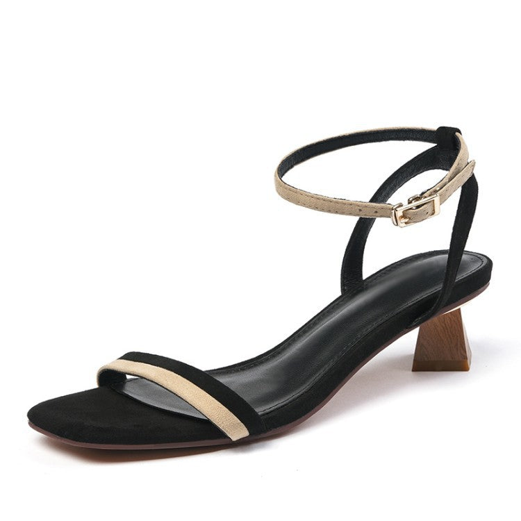 Women's Elegant Open-Toed Mid-Heel Buckle Sandals