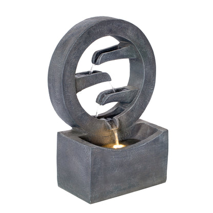 26.77'H Gray Circular Polyresin Outdoor Water Fountain with LED Light