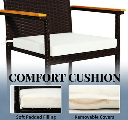 Set of 2 Patio Wicker Dining Chairs with Backrest and Armrests